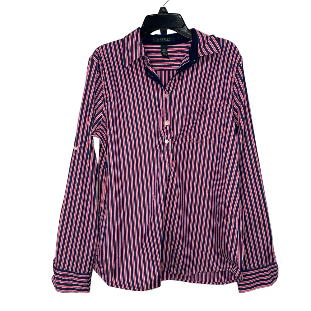Lauren Ralph Lauren Popover Shirt Women Sz L Academia Office Work Career Pink